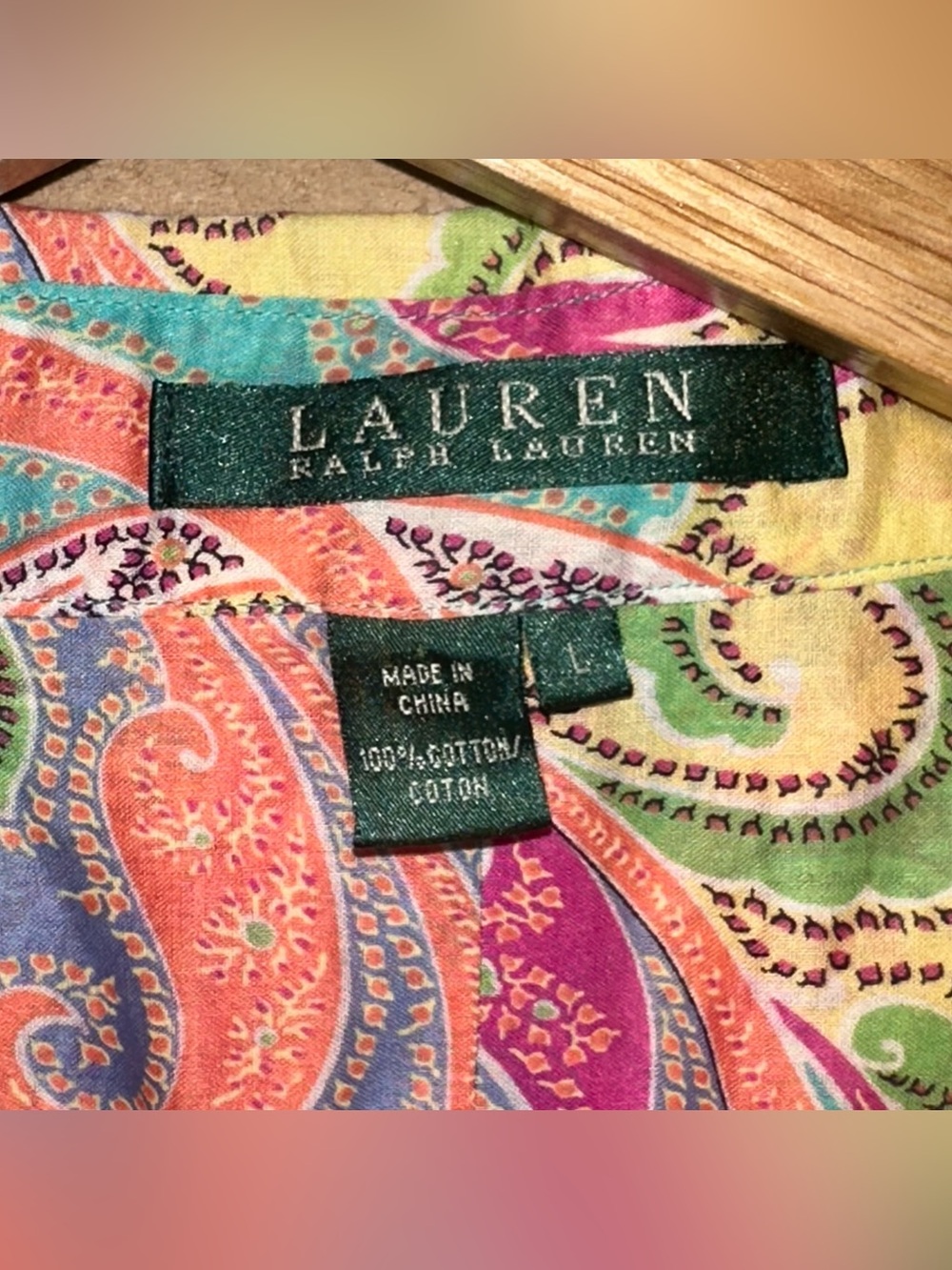 VTG Lauren Ralph Lauren Shirt SZ Large 100% Cotton Pink Paisley Floral Button Up - Picture 3 of 7